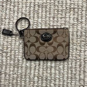 Coach Brown Signature Zip Key Pouch with Key Ring